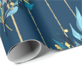 Nahtloses Muster mit blauen Blätter und Streifen Geschenkpapier (Rolleneckpunkt)