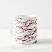 Nahtloses Muster mit blühender Kirsche auf weißem Kaffeetasse (Vorderseite Links)