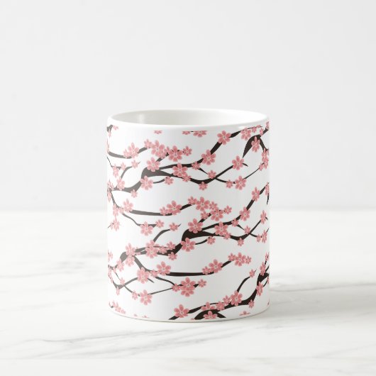 Nahtloses Muster mit blühender Kirsche auf weißem Kaffeetasse (Mittel)