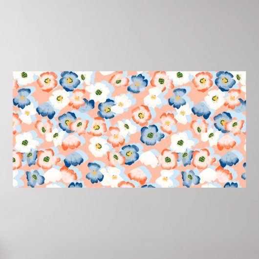 Nahtloses Muster mit Blume in Aquarellfarben Poster (Vorne)