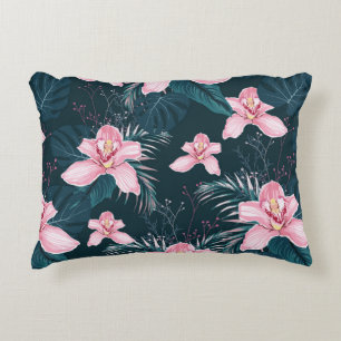 Nahtloses Muster mit Blume Orchid, farbenfroh tro Dekokissen