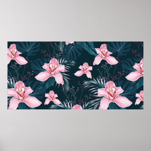 Nahtloses Muster mit Blume Orchid, farbenfroh tro Poster (Vorne)