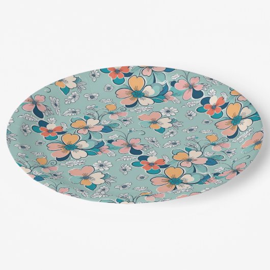 Nahtloses Muster mit Blume Pappteller (Schrägansicht)