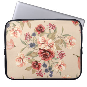 Nahtloses Muster mit Blumen und Blättern. Blumiges Laptopschutzhülle