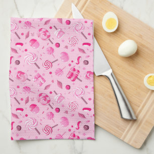 Nahtloses Muster mit Bonbons, Lollipops, blauem Ba Geschirrtuch