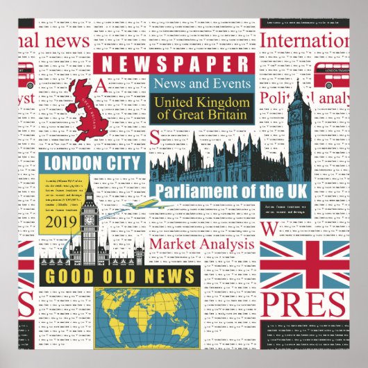 Nahtloses Muster mit britischen oder Londoner Zeit Poster (Vorne)