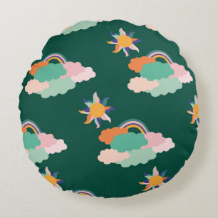Nahtloses Muster mit bunten Wolken und Rundes Kissen