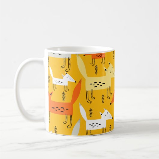 Nahtloses Muster mit Cartoon-Füchsen, Dekorelement Kaffeetasse (Links)
