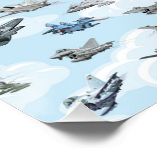 Nahtloses Muster mit Cartoon-Militärflugzeugen Poster