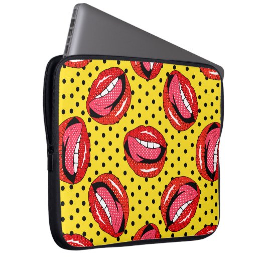 Nahtloses Muster mit Cartoon-Patch-Abzeichen mit l Laptopschutzhülle (Vorne Rechts)