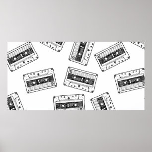 Nahtloses Muster mit Compact Cassette in Vintag Poster