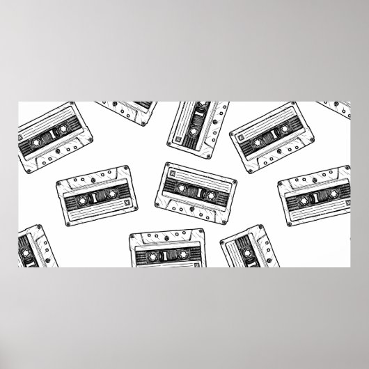 Nahtloses Muster mit Compact Cassette in Vintag Poster (Vorne)