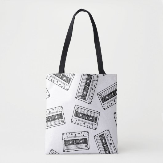 Nahtloses Muster mit Compact Cassette in Vintag Tasche (Vorderseite)