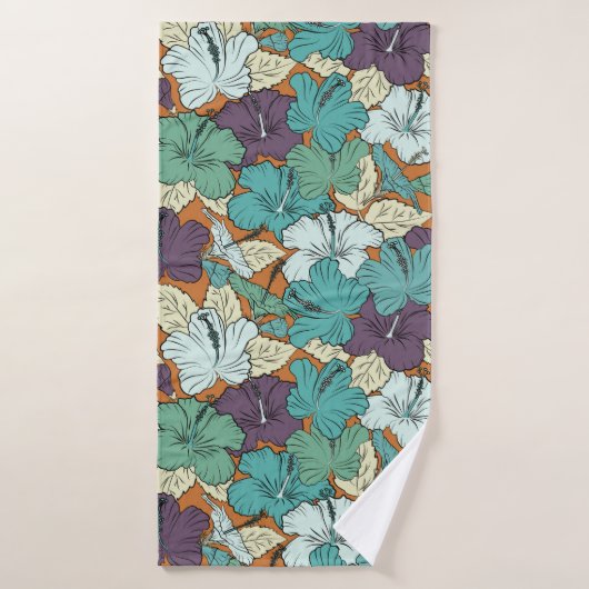 Nahtloses Muster mit dekorativem Sommer Hibiskus f Badehandtuch (Badehandtuch)