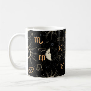 Nahtloses Muster mit dem Horoskop-Kreis mit Zo Kaffeetasse