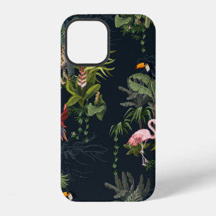 Nahtloses Muster mit Dschungeltieren, Blumen und iPhone 12 Hülle