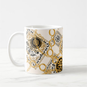 Nahtloses Muster mit Edelsteinen Goldketten Kaffeetasse