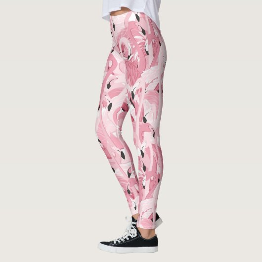 nahtloses Muster mit exotischen rosa Flamingos Leggings (Links)