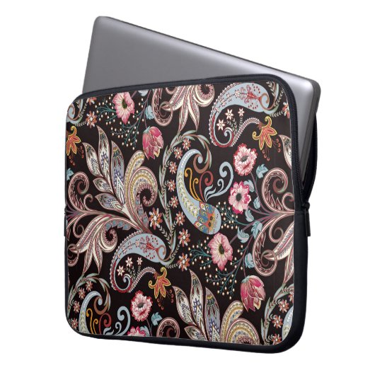 Nahtloses Muster mit farbenfroher Paisley-Blüte Laptopschutzhülle (Vorderseite Links)