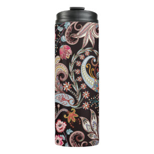 Nahtloses Muster mit farbenfroher Paisley-Blüte Thermosbecher