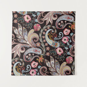 Nahtloses Muster mit farbenfroher Paisley-Blüte Wandteppich