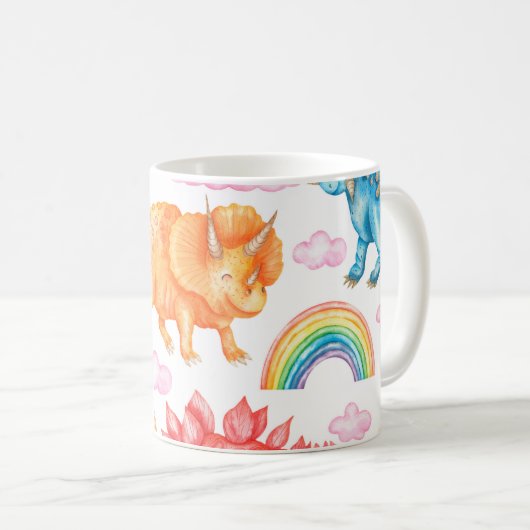Nahtloses Muster mit farbigen Dinosauriern, Regen Kaffeetasse (VorderseiteRechts)