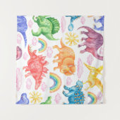 Nahtloses Muster mit farbigen Dinosauriern, Regen Wandteppich (Vorderseite (Horizontal))