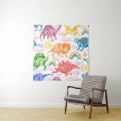 Nahtloses Muster mit farbigen Dinosauriern, Regen Wandteppich (Beispiel)
