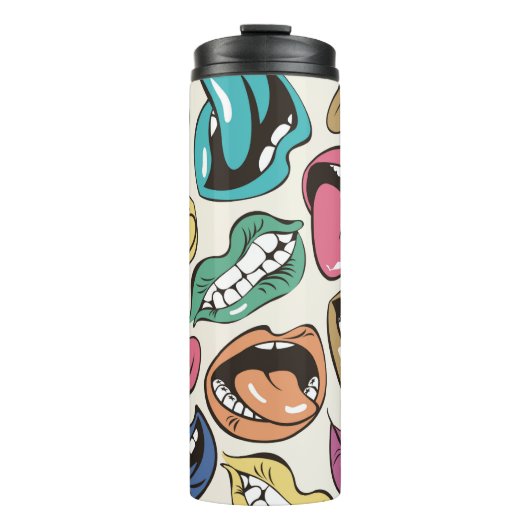 nahtloses Muster mit farbigen Lippen mit verschied Thermosbecher (Vorderseite)