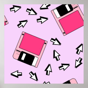 Nahtloses Muster mit farbiger Diskette im Dämpfe Poster