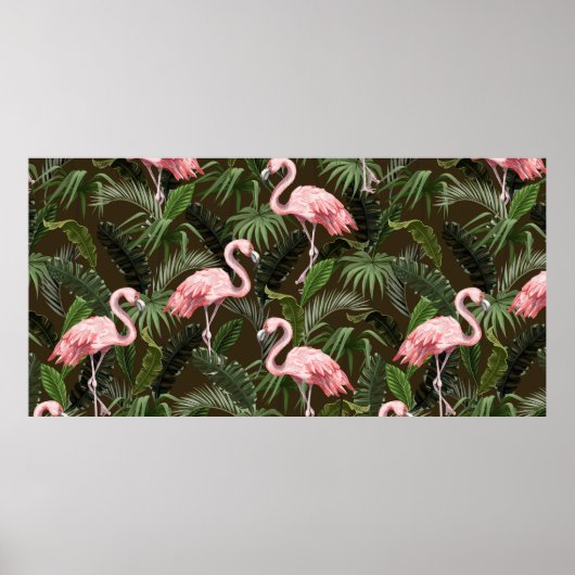 Nahtloses Muster mit Flamingo- und tropischen Blät Poster (Vorne)