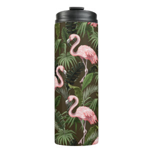 Nahtloses Muster mit Flamingo- und tropischen Blät Thermosbecher