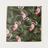 Nahtloses Muster mit Flamingo- und tropischen Blät Wandteppich (Vorderseite (Horizontal))