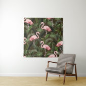 Nahtloses Muster mit Flamingo- und tropischen Blät Wandteppich (Beispiel)