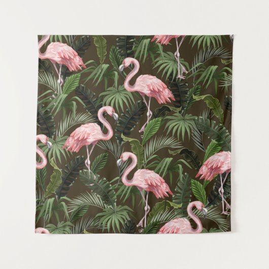 Nahtloses Muster mit Flamingo- und tropischen Blät Wandteppich (Vorderseite)