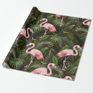 Nahtloses Muster mit Flamingo und tropischen Blätt Geschenkpapier
