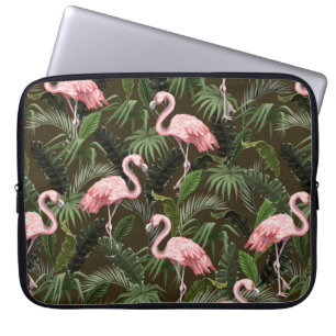 Nahtloses Muster mit Flamingo und tropischen Blätt Laptopschutzhülle