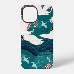 Nahtloses Muster mit floralen Motiven und Kraniche iPhone 12 Hülle