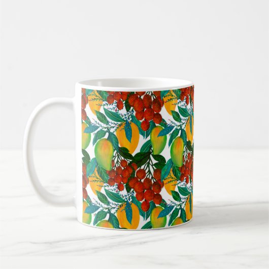 Nahtloses Muster mit frisch leuchtend exotischer M Kaffeetasse (Links)