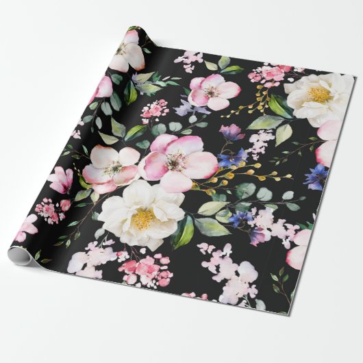 Nahtloses Muster mit Frühlingsblumen und Blätter. Geschenkpapier (Ungerollt)