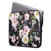 Nahtloses Muster mit Frühlingsblumen und Blätter.  Laptopschutzhülle (Vorderseite Links)