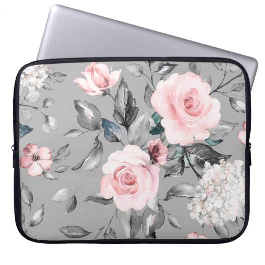Nahtloses Muster mit Frühlingsblumen und Blätter.  Laptopschutzhülle (Vorderseite)