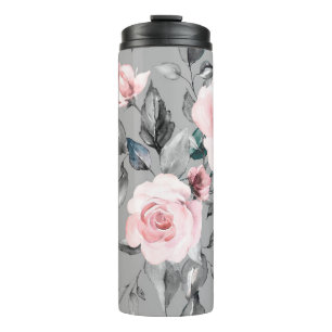 Nahtloses Muster mit Frühlingsblumen und Blätter. Thermosbecher
