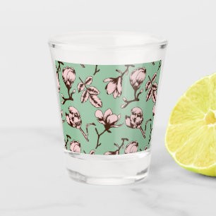 Nahtloses Muster mit Frühlingsknospen der Blume Schnapsglas