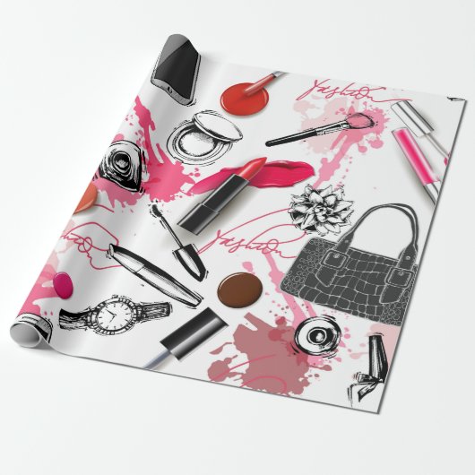Nahtloses Muster mit gemaltem Make-up Geschenkpapier (Ungerollt)