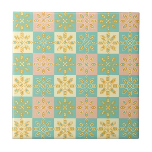 Nahtloses Muster mit geometrischen Blumenmotiven Fliese (Vorderseite)