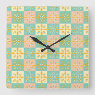 Nahtloses Muster mit geometrischen Blumenmotiven Quadratische Wanduhr