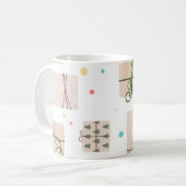 Nahtloses Muster mit Geschenkboxen. Geschenke Kaffeetasse (Vorderseite Links)