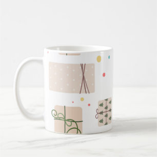 Nahtloses Muster mit Geschenkboxen. Geschenke Kaffeetasse