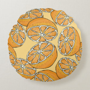 Nahtloses Muster mit geschnitten Orangen. Vintage  Rundes Kissen